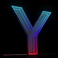 Glowing 3D Letter Y With Neon Color Gradient Light On Black Background