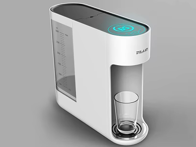 Modern White Water Dispenser With Blue Touch Panel And Glass Cup 3d model