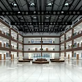 Spacious School Lobby With Multi Level Corridors Large Windows And Wooden Seating Areas