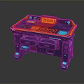 Futuristic Sci Fi Workstation with Glowing Blue Orange Lights Control Panel Display and Drawers