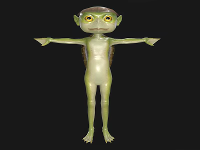Game Movie Character With Green Skin Large Eyes Standing Arms Outstretched 3d model