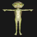 Game Movie Character With Green Skin Large Eyes Standing Arms Outstretched 3d model