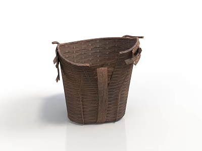 Handmade Brown Woven Basket For Daily Household Use With Sturdy Handles 3d model