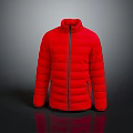 Red Quilted Puffer Jacket With Front Zipper And Long Sleeves Design 3d model