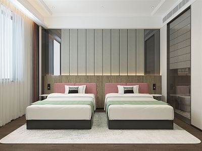 Modern Room Hotel Room Homestay Room Hotel Room Twin Bed Double Bed 3d model