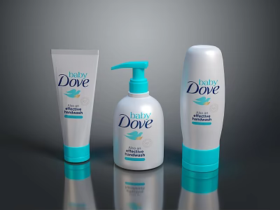 Baby Dove Gentle Baby Care Products Three Bottles with Blue White Design 3d model