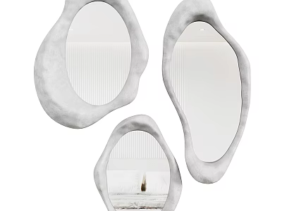 Three Unique Gray Organic Shaped Decorative Mirrors Reflecting Interior Design 3d model