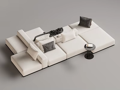 Modern Light Colored Sectional Sofa Design With Plush Pillows Modular Layout And Side Table 3d model