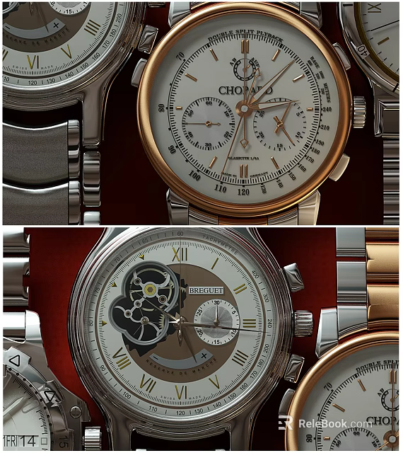 Various Styles Daily Electrical Appliances Wristwatches With Metal Straps And Gear Design Dials 3d model 