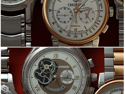 Various Styles Daily Electrical Appliances Wristwatches With Metal Straps And Gear Design Dials 3d model