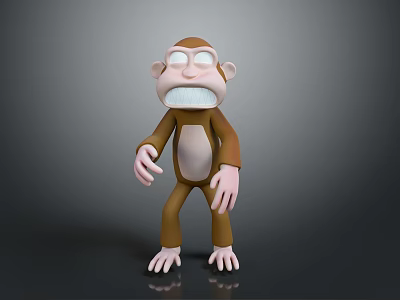 3D Rendered Monkey Character Standing With Angry Expression On Gray Background 3d model