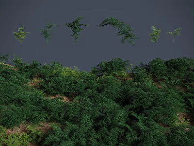 Lush Green Shrubs In Various Forms Creating Natural Landscape With Dark Background 3d model
