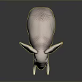 Realistic 3D Model Elephant with Long Tusks Big Ears and Gray Skin on Dark Background