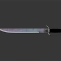 Shiny Metallic Sword With Rainbow Colored Blade And Black Handle On Reflective Surface