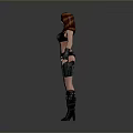 3D Female Character Model With Red Long Hair Black Bikini Top And Boots