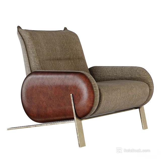 Modern Single Sofa With Fabric Upholstery And Leather Accent On Stylish Metal Legs 3d model 