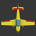 Yellow Model Airplane With Red Stripes Blue Cockpit And Propeller On Reflective Surface