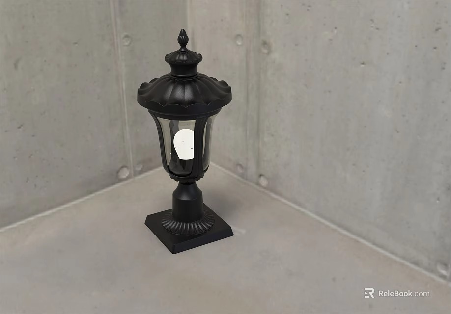 Black Decorative Outdoor Light With Column Style Square Base And Transparent Shade For Garden Courtyard 3d model 