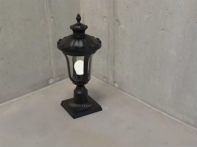 Black Decorative Outdoor Light With Column Style Square Base And Transparent Shade For Garden Courtyard 3d model