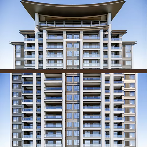 Curved Roof of New Chinese Residential Building 3d model