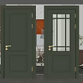 Green Swing Doors With Panel And Glass Panel Design For Modern Interior 3d model