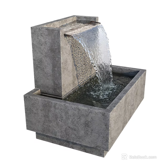 Modern Garden Ornament Water Feature With Concrete Square Structure And Flowing Water 3d model 