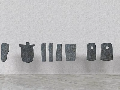 Stone Wood Wall Decorations With Various Shapes Hanging On White Wall 3d model