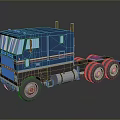 Blue Classic Semi Truck With Cab Multiple Wheels And Stripe Decoration