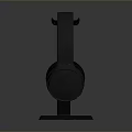 Black Over Ear Computer Headphones On Metal Stand With Dark Background And Reflection Effect 3d model