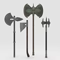 Various Medieval Battle Axes With Metal Blades And Wooden Handles Collection