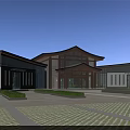 Modern Sales Office Building With Glass Curtain Wall And Landscaped Courtyard Plaza