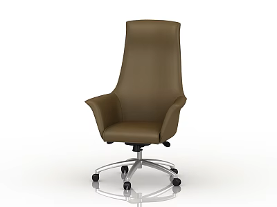 Brown Leather Office Chair With High Back Armrests And Wheeled Metal Base 3d model