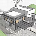 Modern Glass Facade Two Story Detached Villa With Garage And Trees Around
