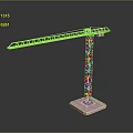 Yellow Tower Crane Construction Equipment With Metal Frame And Concrete Base On Dark Background