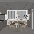 Modern Dining Room Interior With Open Design White Cabinets Table Wooden Chairs And Hanging Light