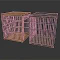 Two Different Colored Wooden Cages With Grid Design And Open Structure