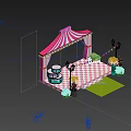Photo Spot With Pink White Striped Tent Colorful Flags Yellow Flowers Red Cannon Checkerboard Floor