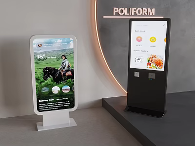 Modern Vertical Digital Display Appliances For Office Use With Advertisement And Data Interfaces 3d model