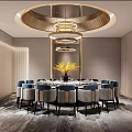 Elegant Chinese Private Dining Room With Round Table Chandelier And Decorative Flowers