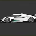 Futuristic White Race Car With Teal Stripes And Sleek Aerodynamic Rear Wing Design