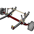 Detailed Mechanical Suspension Structure With Gray Wheels Red Frame And Components 3d model