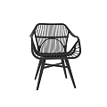 Modern Black Rattan Woven Leisure Chair With Curved Backrest Armrests And Wooden Legs
