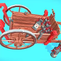 Vintage Wooden Utility Cart With Red Accents POP Cans And Shovel Tools
