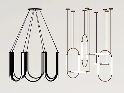 Modern Chandelier Design With Black Brown White Curved Linear Elements Hanging Structure 3d model