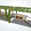 Garden Pergola With Green Vines Long Table Benches Cabinets And Steps