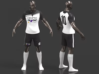 Black White Soccer Jersey And Shorts With Crypto Fiber Design Number 10 On Back 3d model