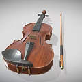 Vintage Wooden Violin With Bow And Brown Body For Musical Performance