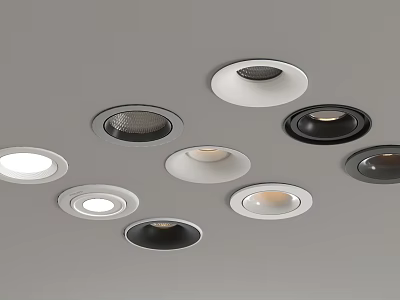Modern Interior Ceiling Lighting with Various Colors and Styles of Downlights and Spotlights 3d model