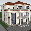 Classic Two Story Detached Villa With White Exterior Black Roof And Large Windows