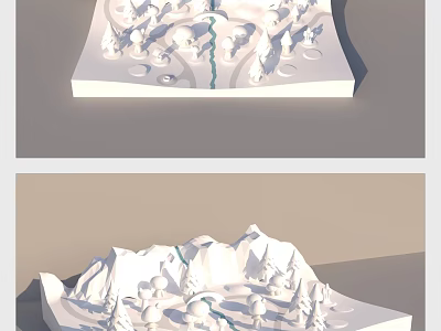 Cartoon Snowy Mountain Landscape 3D Model with River and Pine Trees 3d model